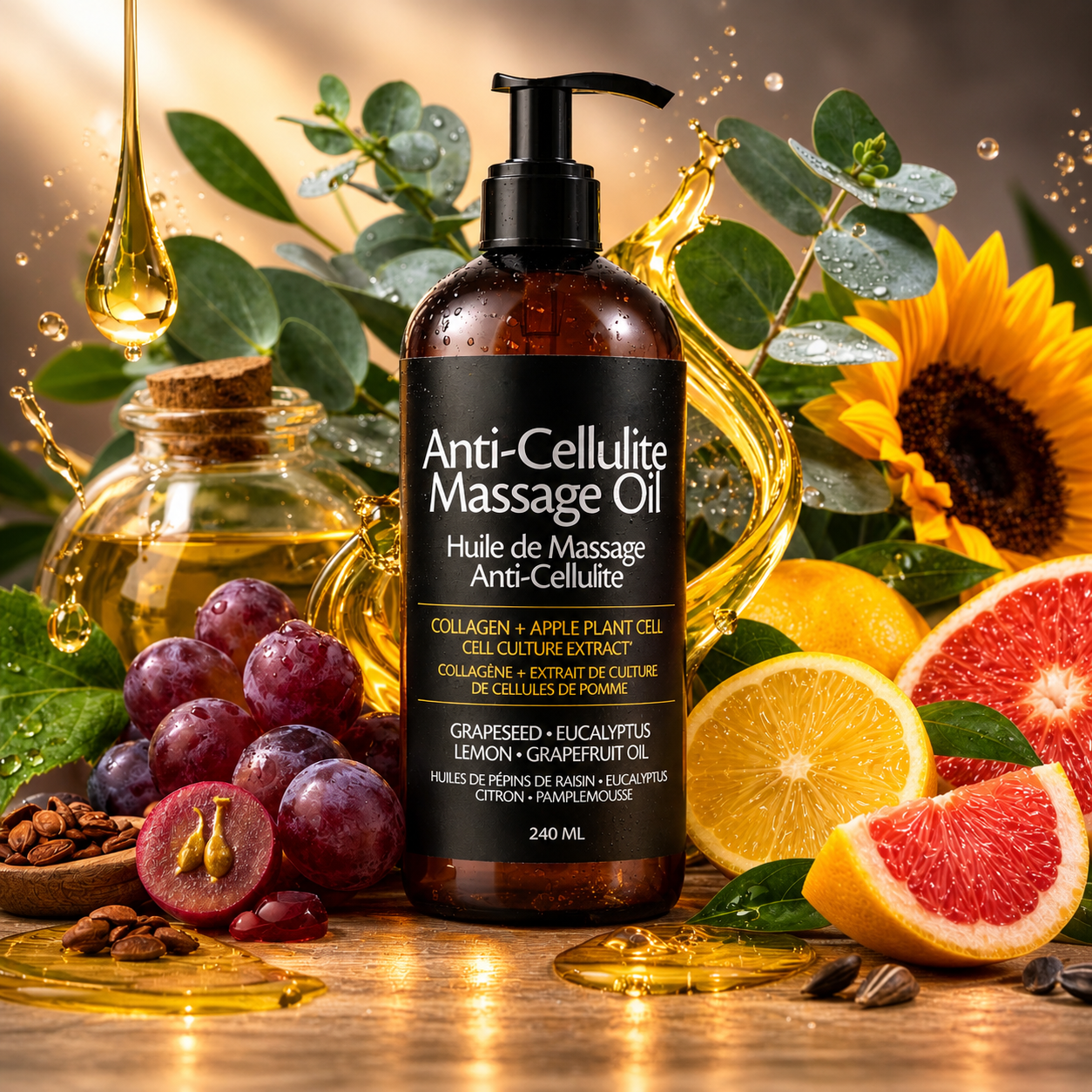 Huile de massage anti-cellulite et raffermissante – Collagène & Cellules Souches