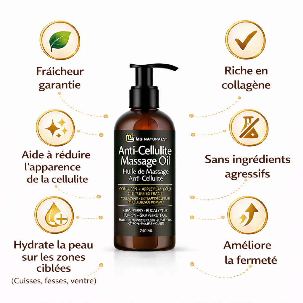 Huile de massage anti-cellulite et raffermissante – Collagène & Cellules Souches